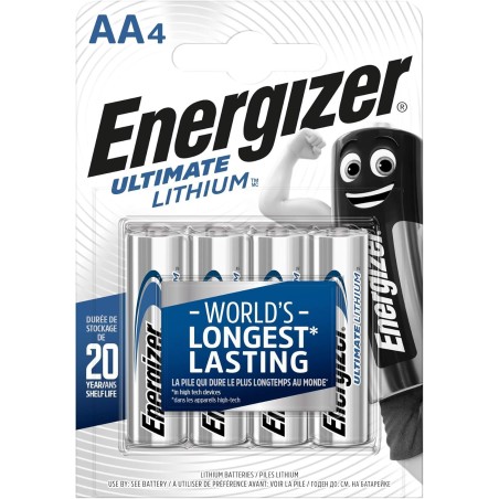 Energizer Ultimate Lithium - Piles AA (Lot de 4) - La Pile AA Qui Dure Le Plus Longtemps au Monde - Longue durée pour appareils 