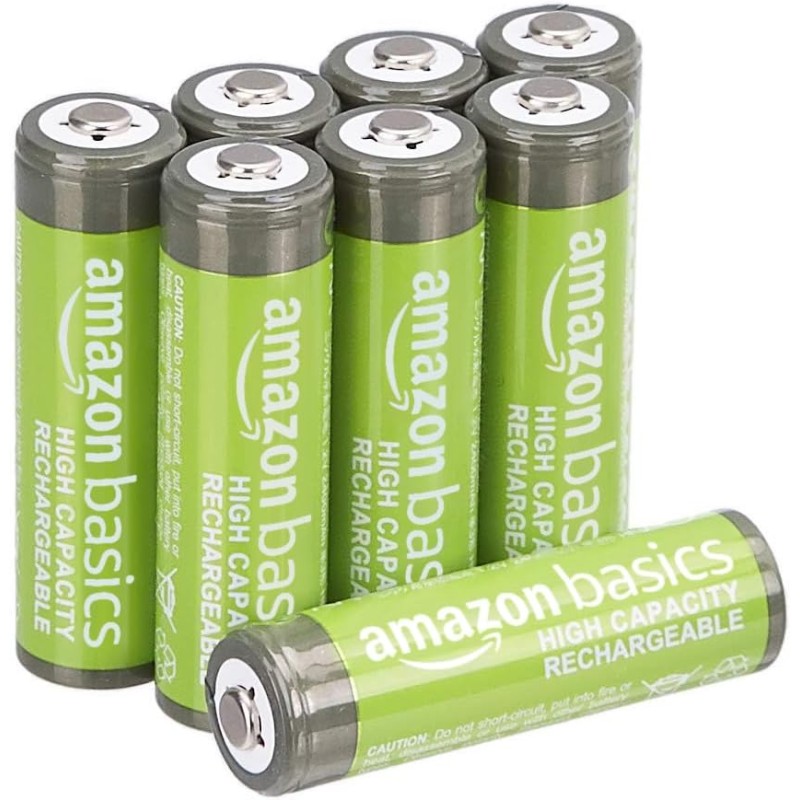 Amazon Basics Lot de 8 piles rechargeables AA NiMH haute capacité, 2400 mAh, 1,2 V, rechargeables 400 fois, préchargées