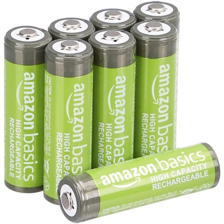 Amazon Basics Lot de 8 piles rechargeables AA NiMH haute capacité, 2400 mAh, 1,2 V, rechargeables 400 fois, préchargées