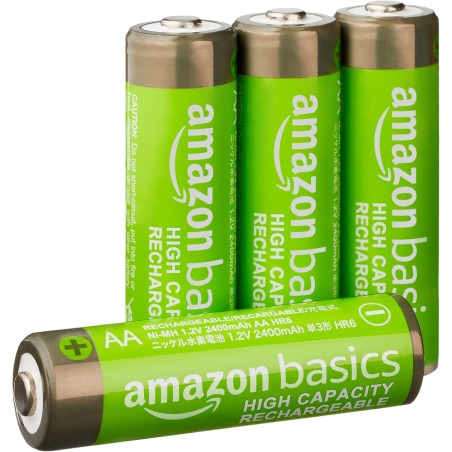 Amazon Basics Lot de 4 piles rechargeables AA NiMH haute capacité, 2400 mAh, 1,2 V, rechargeables 400 fois, préchargées