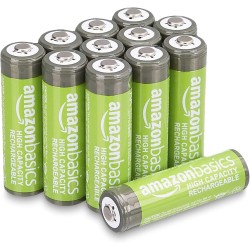 Amazon Basics Lot de 12 piles rechargeables AA NiMH haute capacité, 2400 mAh, 1,2 V, rechargeables 400 fois, préchargées