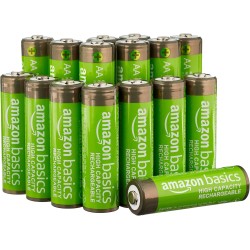 Amazon Basics lot de 16 piles rechargeables AA NiMH haute capacité, 2400 mAh, 1,2 V, rechargeables 400 fois, préchargées