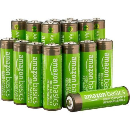 Amazon Basics lot de 16 piles rechargeables AA NiMH haute capacité, 2400 mAh, 1,2 V, rechargeables 400 fois, préchargées