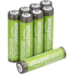 Amazon Basics Lot de 8 piles rechargeables AAA NiMH haute capacité, 850 mAh, 1,2 V, rechargeables 500 fois, préchargées