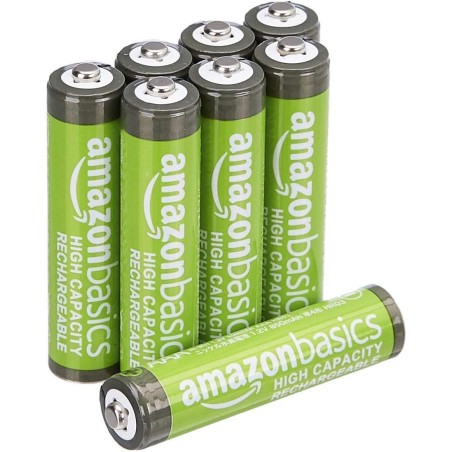 Amazon Basics Lot de 8 piles rechargeables AAA NiMH haute capacité, 850 mAh, 1,2 V, rechargeables 500 fois, préchargées