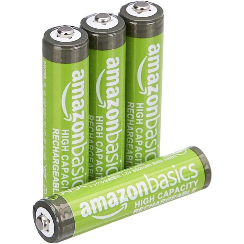 Amazon Basics Lot de 4 piles rechargeables AAA NiMH haute capacité, 850 mAh, 1,2 V, rechargeables 500 fois, préchargées
