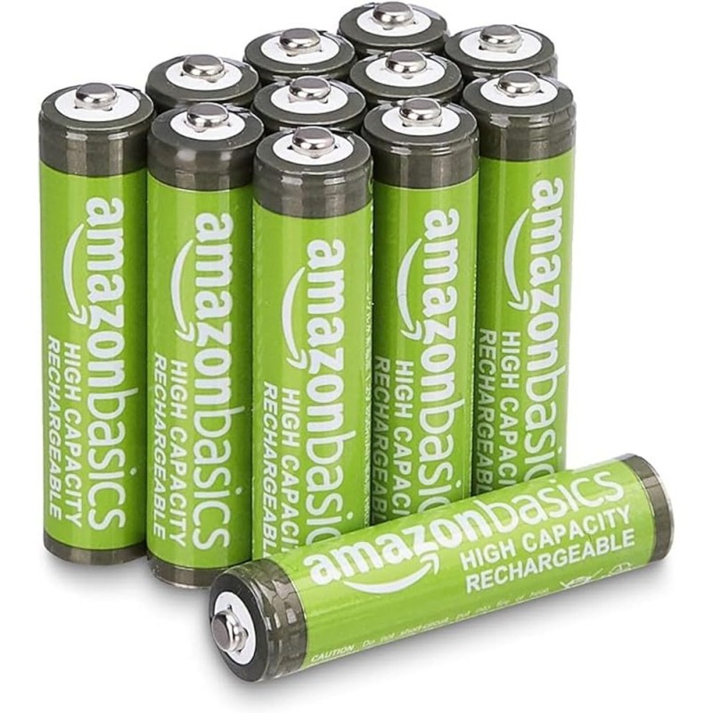 Amazon Basics Lot de 12 piles rechargeables AAA NiMH haute capacité, 850 mAh, 1,2 V, rechargeables 500 fois, préchargées