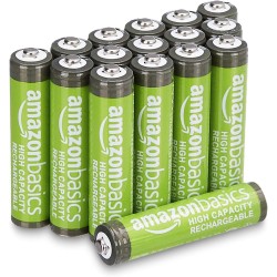 Amazon Basics Lot de 16 piles rechargeables AAA NiMH haute capacité, 850 mAh, 1,2 V, rechargeables 500 fois, préchargées