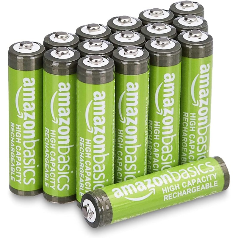 Amazon Basics Lot de 16 piles rechargeables AAA NiMH haute capacité, 850 mAh, 1,2 V, rechargeables 500 fois, préchargées