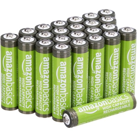 Amazon Basics Lot de 24 piles rechargeables AAA NiMH haute capacité, 850 mAh, 1,2 V, rechargeables 500 fois, préchargées