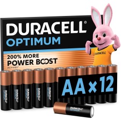 DURACELL Optimum Piles AA (Lot de 12) – Piles Alcalines 1,5V – +200 % d’actifs Power Boost – Répondent aux exigences des apparei