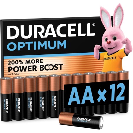 DURACELL Optimum Piles AA (Lot de 12) – Piles Alcalines 1,5V – +200 % d’actifs Power Boost – Répondent aux exigences des apparei