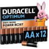 DURACELL Optimum Piles AA (Lot de 12) – Piles Alcalines 1,5V – +200 % d’actifs Power Boost – Répondent aux exigences des apparei
