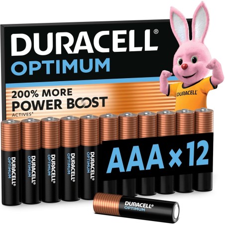 DURACELL Optimum Piles AAA (Lot de 12) – Piles Alcalines 1,5V – +200 % d’actifs Power Boost – Répondent aux exigences des appare