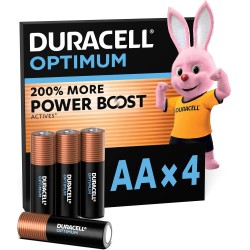 DURACELL Optimum Piles AA (Lot de 4) – Piles Alcalines 1,5V – +200 % d’actifs Power Boost – Répondent aux exigences des appareil