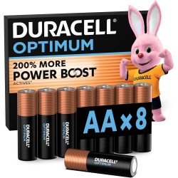 DURACELL Optimum Piles AA (Lot de 8) – Piles Alcalines 1,5V – +200 % d’actifs Power Boost – Répondent aux exigences des appareil