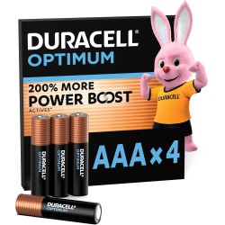 DURACELL Optimum Piles AAA (Lot de 4) – Piles Alcalines 1,5V – +200 % d’actifs Power Boost – Répondent aux exigences des apparei
