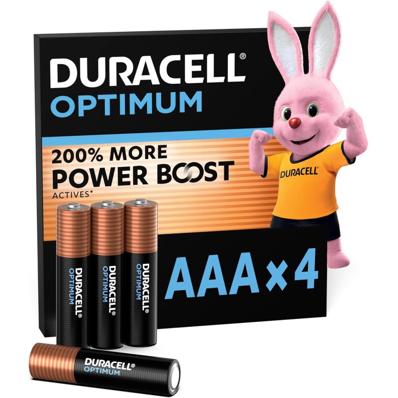 DURACELL Optimum Piles AAA (Lot de 4) – Piles Alcalines 1,5V – +200 % d’actifs Power Boost – Répondent aux exigences des apparei