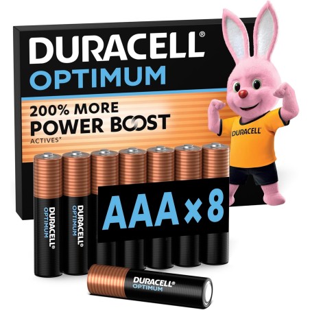 DURACELL Optimum Piles AAA (Lot de 8) – Piles Alcalines 1,5V – +200 % d’actifs Power Boost – Répondent aux exigences des apparei