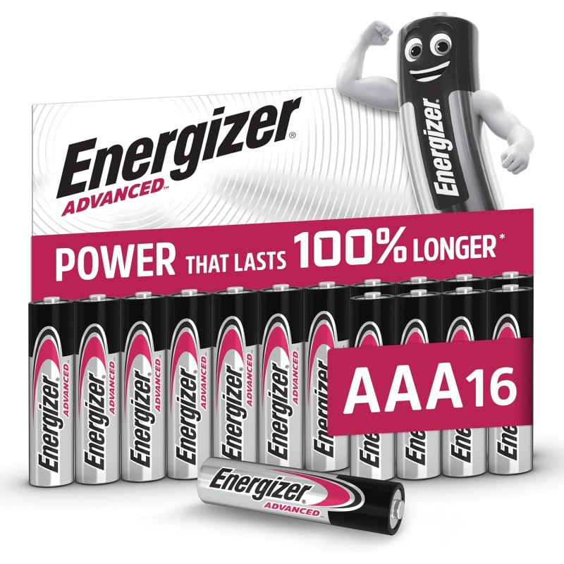 Energizer Advanced - Piles AAA (Lot de 16) Alcaline 1,5V - Haute Performance - Télécommandes, Jouets et Électroniques - Made in 