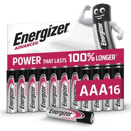 Energizer Advanced - Piles AAA (Lot de 16) Alcaline 1,5V - Haute Performance - Télécommandes, Jouets et Électroniques - Made in 