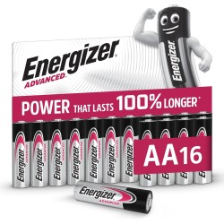 Energizer Advanced - Piles AA (Lot de 16) - Alcaline 1,5V - Haute Performance - Télécommandes, Jouets et Électroniques - Made in