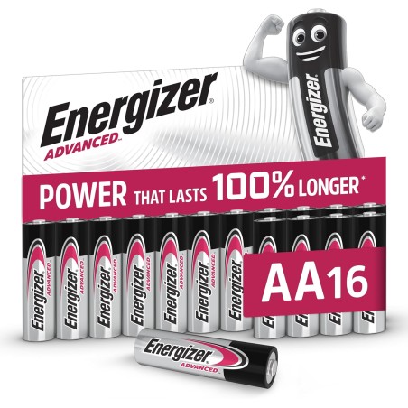 Energizer Advanced - Piles AA (Lot de 16) - Alcaline 1,5V - Haute Performance - Télécommandes, Jouets et Électroniques - Made in
