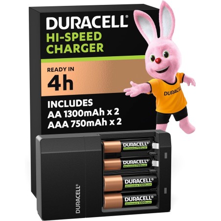 Duracell - chargeur de piles AA et AAA en 4 heures (2 piles AA et 2 piles AAA rechargeables incluses)