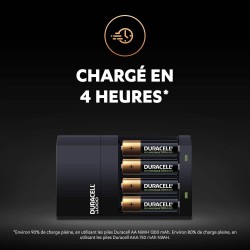 Duracell - chargeur de piles AA et AAA en 4 heures (2 piles AA et 2 piles AAA rechargeables incluses)