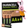 Duracell Rechargeables Piles AA (lot de 4), 1300 mAh NiMH, 2000 recharges, pré-chargées, Puissance longue durée, un packaging re
