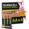 Duracell Rechargeables Piles AA (lot de 4), 2500 mAh, NiMH, pré-chargées, Longue durée, un packaging recyclable 0% plastique