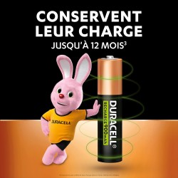 Duracell Rechargeables Piles AAA (lot de 8), 900 mAh, NiMH, pré-chargées, Longue durée, un packaging recyclable 0% plastique