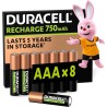 Duracell Rechargeables Piles AAA (lot de 8), 750 mAh NiMH, 1000 recharges, pré-chargées, Puissance longue durée, un packaging re