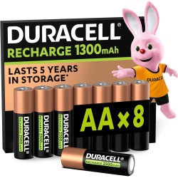 Duracell Rechargeables Piles AA (lot de 8), 1300 mAh NiMH, 2000 recharges, pré-chargées, Puissance longue durée, un packaging re