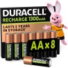 Duracell Rechargeables Piles AA (lot de 8), 1300 mAh NiMH, 2000 recharges, pré-chargées, Puissance longue durée, un packaging re