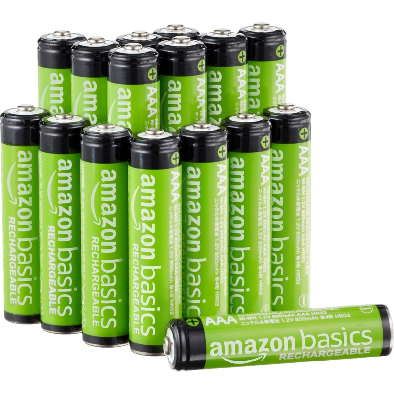 Amazon Basics lot de 16 piles rechargeables AAA NiMH Performance, 800 mAh, 1,2 V, rechargeables 1 000 fois, préchargées