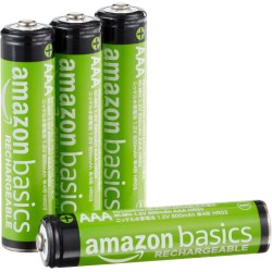 Amazon Basics Lot de 4 piles rechargeables AAA NiMH performantes, 800 mAh, 1,2 V, rechargeables jusqu'à 1 000 fois, préchargées