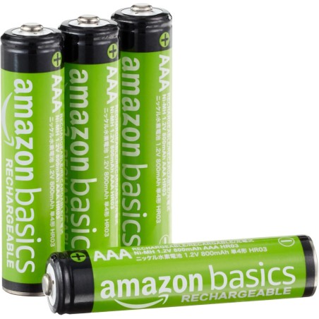 Amazon Basics Lot de 4 piles rechargeables AAA NiMH performantes, 800 mAh, 1,2 V, rechargeables jusqu'à 1 000 fois, préchargées