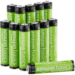 Amazon Basics Lot de 12 piles rechargeables AAA NiMH performantes, 800 mAh, 1,2 V, rechargeables 1 000 fois, préchargées