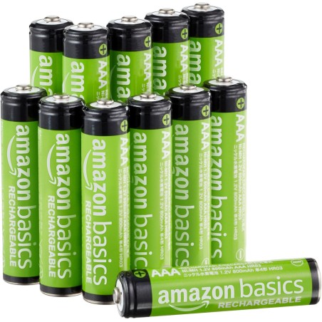 Amazon Basics Lot de 12 piles rechargeables AAA NiMH performantes, 800 mAh, 1,2 V, rechargeables 1 000 fois, préchargées