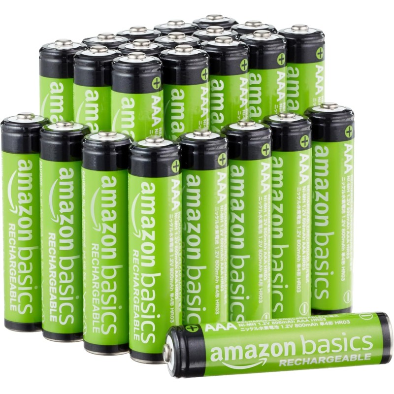 Amazon Basics Lot de 24 piles rechargeables AAA NiMH performantes, 800 mAh, 1,2 V, rechargeables 1 000 fois, préchargées