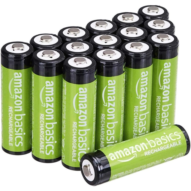 Amazon Basics Lot de 16 piles rechargeables AA NiMH, 2 000 mAh, 1,2 V, rechargeables jusqu'à 1 000 fois, préchargées