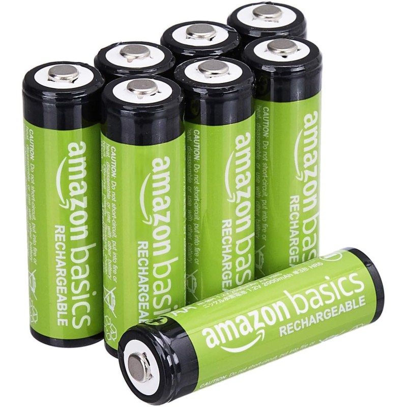 Amazon Basics Lot de 8 piles rechargeables AA NiMH, 2000 mAh, 1,2 V, rechargeables 1 000 fois, préchargées