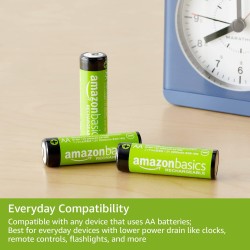 Amazon Basics Lot de 8 piles rechargeables AA NiMH, 2000 mAh, 1,2 V, rechargeables 1 000 fois, préchargées