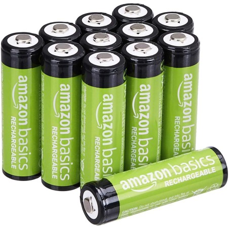Amazon Basics Lot de 12 piles rechargeables AA NiMH performantes, 2 000 mAh, 1,2 V, rechargeables 1 000 fois, préchargées