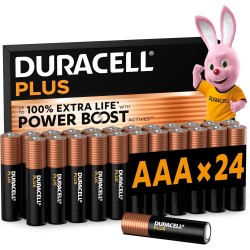 DURACELL Plus Piles AAA (Lot de 24) – Piles Alcalines 1,5 V–Durent jusqu’à 100 % plus longtemps grâce aux Actifs POWER BOOST–Fia