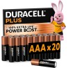DURACELL Plus Piles AAA (Lot de 20) – Piles Alcalines 1,5 V–Durent Jusqu’à 100% Plus Longtemps grâce aux Actifs Power Boost–Fiab