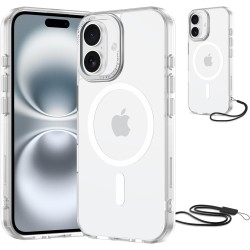 NEW'C Magnétique Coque pour iPhone 16 (6,1 Pouces), Compatible avec MagSafe Antichoc Ultime avec Cordon – Magnétisme Puissant et
