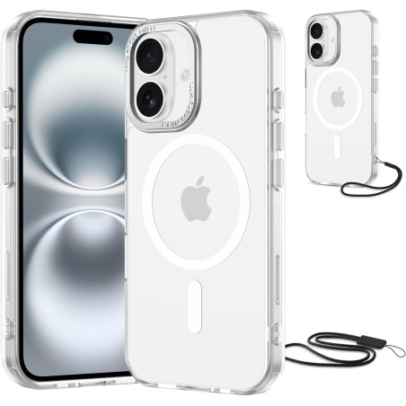 NEW'C Magnétique Coque pour iPhone 16 (6,1 Pouces), Compatible avec MagSafe Antichoc Ultime avec Cordon – Magnétisme Puissant et