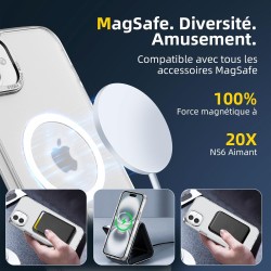 NEW'C Magnétique Coque pour iPhone 16 (6,1 Pouces), Compatible avec MagSafe Antichoc Ultime avec Cordon – Magnétisme Puissant et